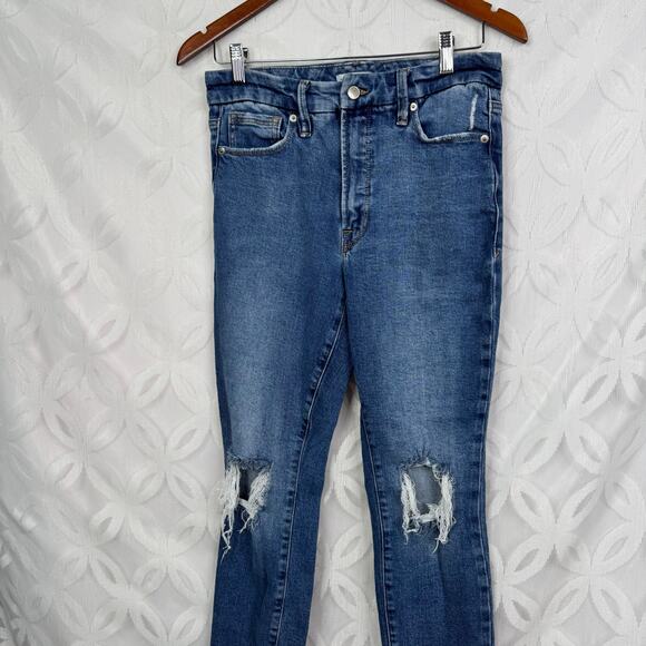 Good American Good Waist Distressed Jeans Size 4 in Indigo144 - Picture 5 of 11